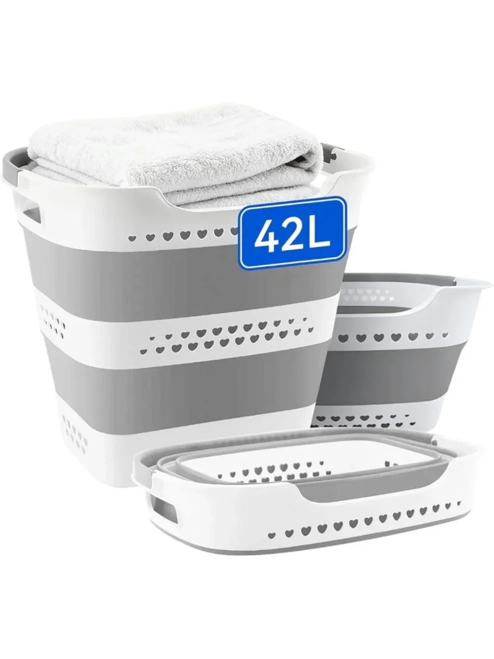 42L Collapsible Laundry Basket with Handles - Foldable Hamper & Storage